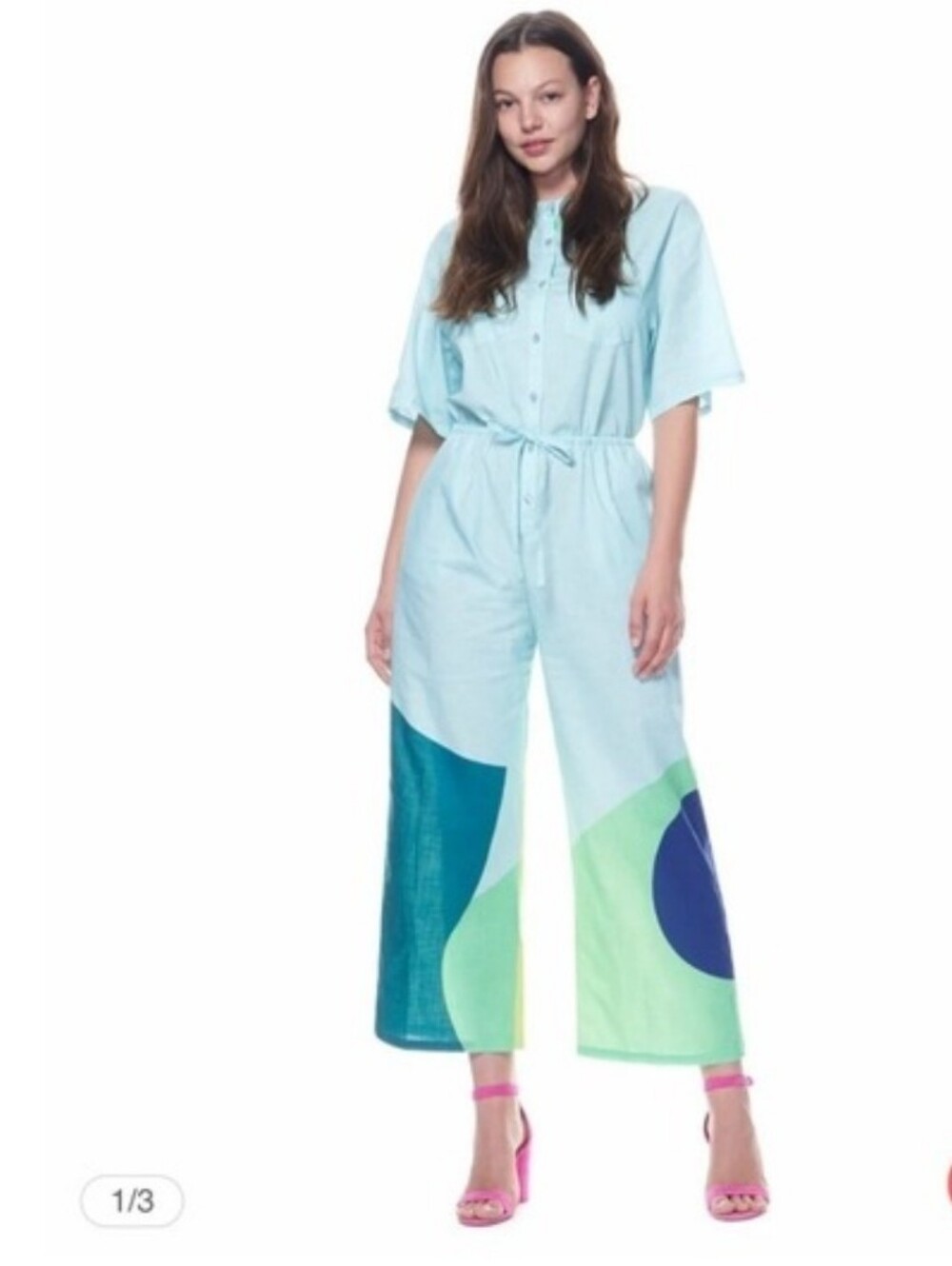 THE KIT Issa Jumpsuit in a light blue colorblock design